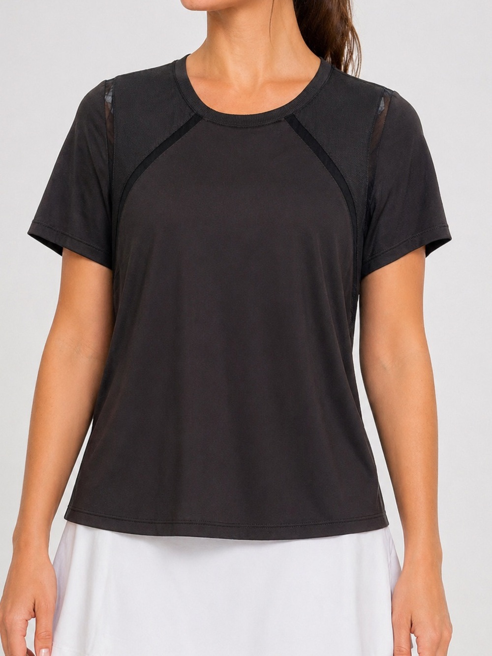 Lucky In Love Core XL Black Tennis Shirt Sleeve Top Hi Lo Mesh Panels Pickleball